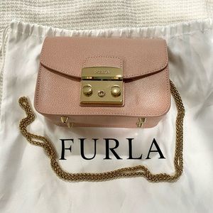 Furla Metropolis Mini Leather Crossbody Moonstone Pink/Gold